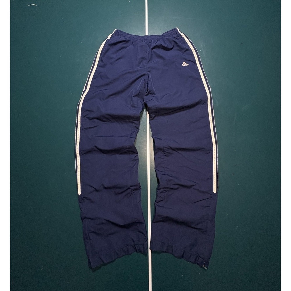 Vintage Adidas Track Pants‎ Men's Large Blue White Striped Baggy Windbreaker Y2K